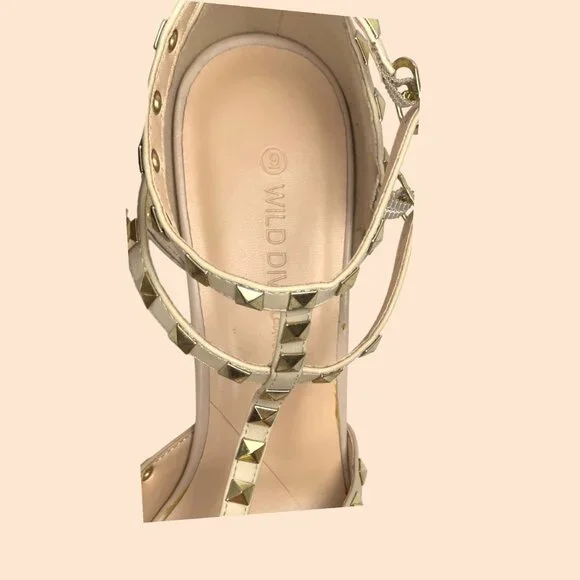 Wild Diva Lounge 64 Sexy Stud Patent Leather Stiletto Black Beige Heels Size 9 - Picture 14 of 16